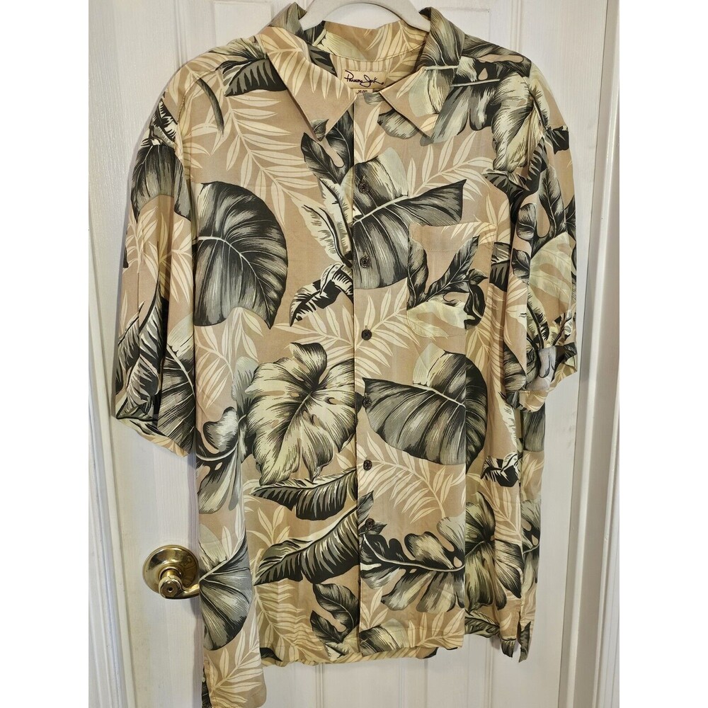 Panama Jack Hawaiian Camp Shirt Men's XL  Palm Leaves Tropical Casual Collared
